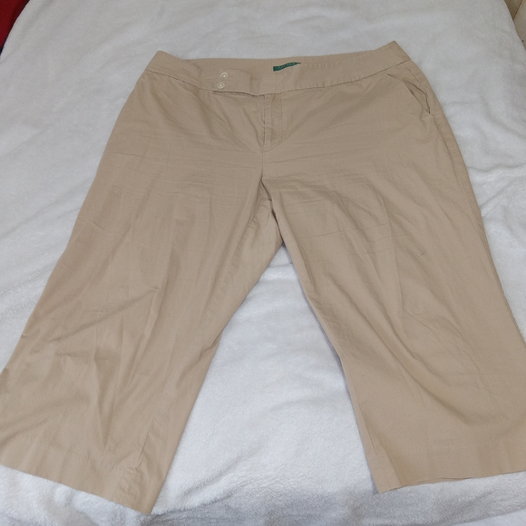 Lauren Ralph Lauren Pants - Lauren Ralph Lauren Women 18W Khaki Pants Stretch Cotton Wide Leg Chino Cropped